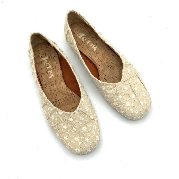 Korks‎ Palmer Beige White Floral Eyelet Slip On  Flats 7 - Picture 4 of 12